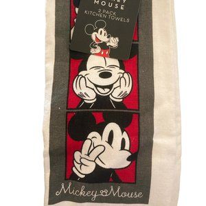 Disney Mickey Mouse Tea Towel Set Kitchen Towels Set of 2 Smiling 100% Cotton